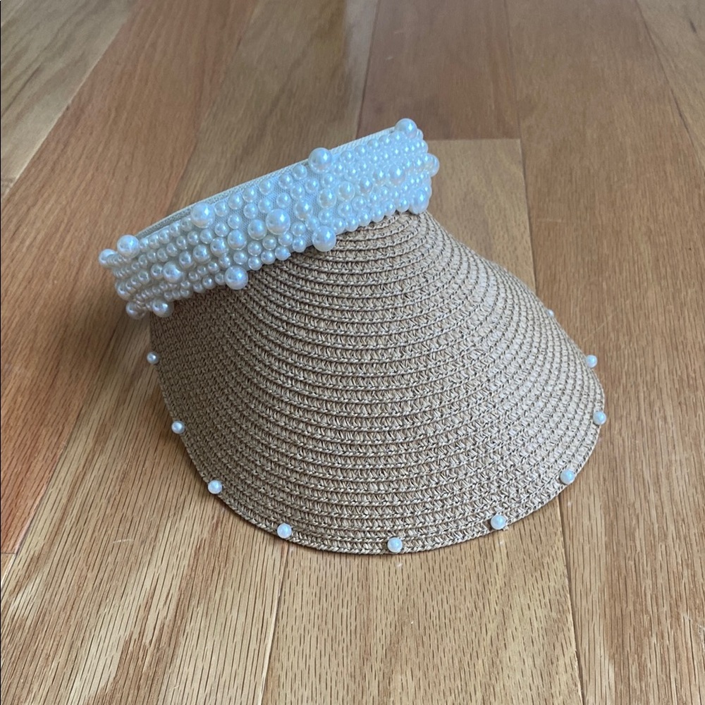 Elegant Pearl-Embellished Tan Visor